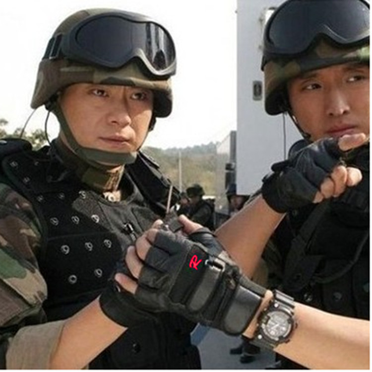 男士半指R标健身防滑运动战士骑行战术户外训练手套PU皮