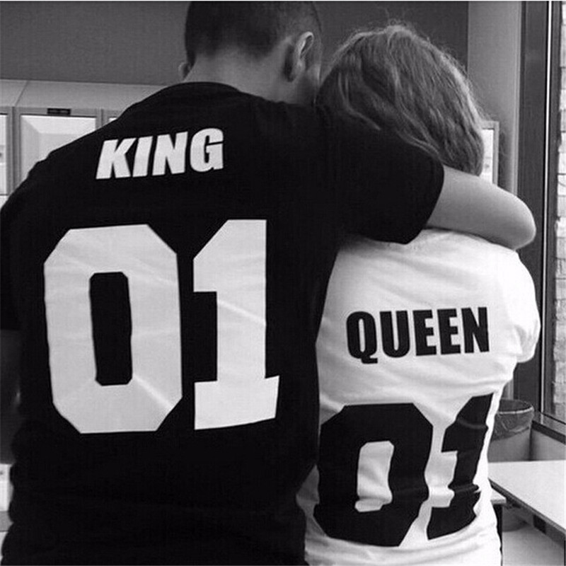 2017新款速卖通 ebay爆款女t恤印花king01queen01纯棉情侣t恤1601