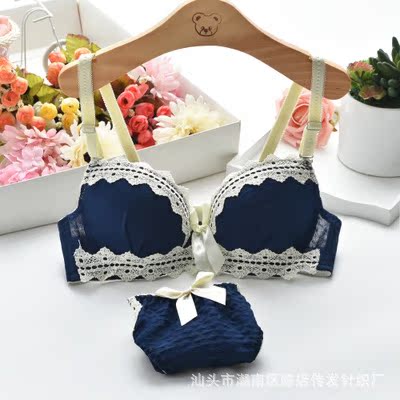 Japanese Style Fresh Cotton Embroidered Underwear for Girls and Students Cute Chiffon Small Chest Push-up Bra Set