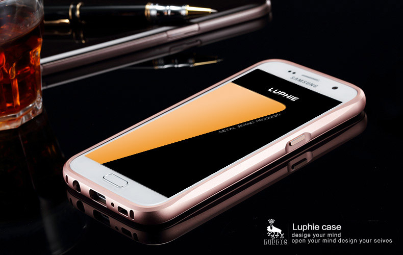 Luphie Aircraft Aluminum Metal Frame 9H Tempered Glass Back Cover Case for Samsung Galaxy S7 Edge G9350