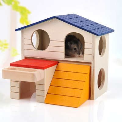 豪华双层木窝仓鼠屋金丝熊小宠别墅民居房子窝大号木屋仓鼠窝批发|ms