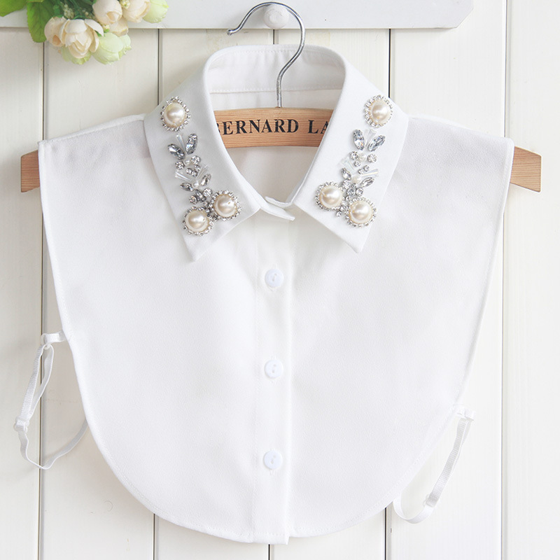 Fake collar Detachable Blouse Dickey Collar False Collar Versatile fake collar seasonal collar children shirt Rhinestone beads Chiffon pearl shirt collar