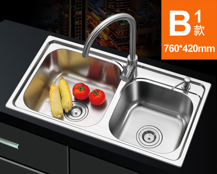 厂家直销304不锈钢水槽双槽水池厨房洗菜盆一体成型水槽套装7843 阿里巴巴