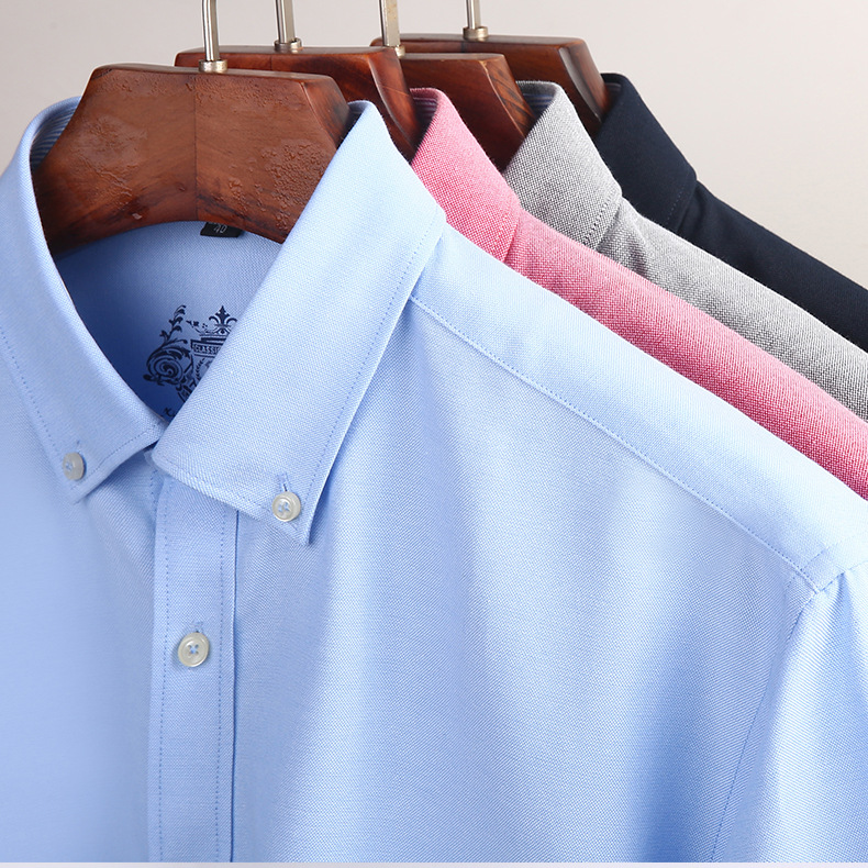 春季新款韩版修身纯色牛津纺长袖衬衫时尚男士衬衫商务休闲衬衣男