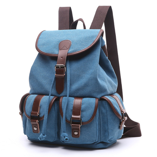 Canvas Backpack Korean Style Trendy Women's Backpack Student Solid Color Multi-Pocket Outdoor Travel Bag Wholesale