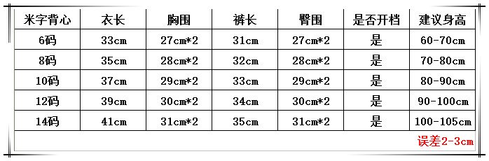 米字背心尺碼表