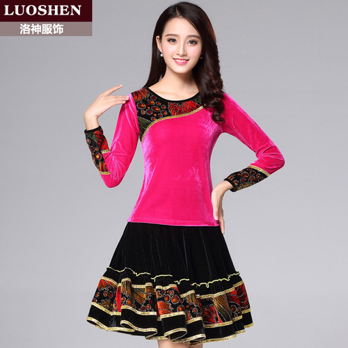 Luoshen autumn and winter new square dance costume suit women's gold velvet long-sleeved top performance dance costume skirt