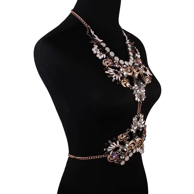 2017 Women Harness Crystal Body Chain Pendant Necklace Belly Waist Chain Jewelry