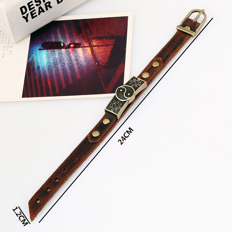 Biểu tượng tôn giáo nam giới vòng đeo tay bằng da bán buôn thủ công vòng tay da gốc Tai Chi tin đồn logo vòng đeo tay vòng tay gỗ trầm hương