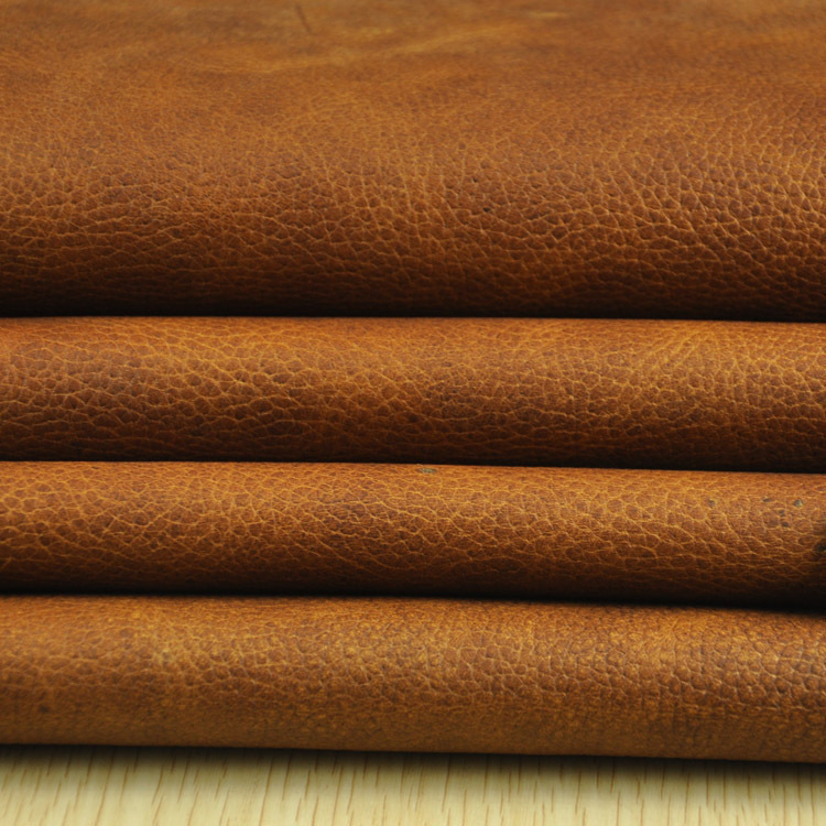 油蜡复古荔枝纹牛皮 双色油蜡荔枝纹牛皮 箱包用油蜡真皮皮料厂家