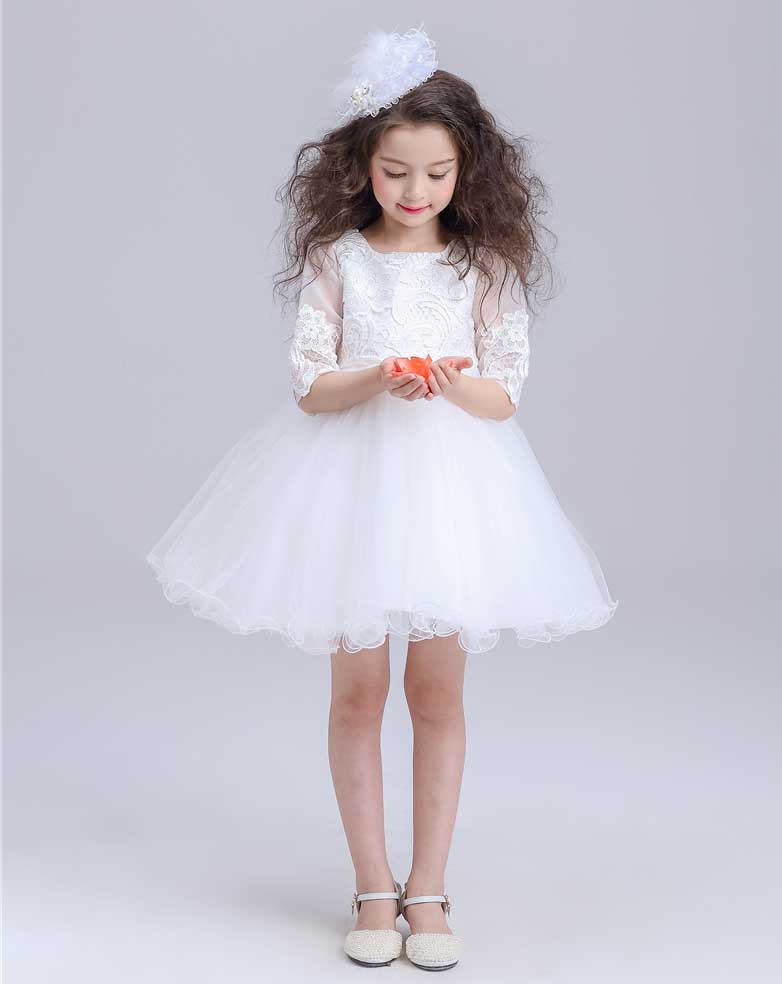 Children's wedding dress, evening dress, long-sleeve, tulle, mid length, princess style, tutu skirt 3