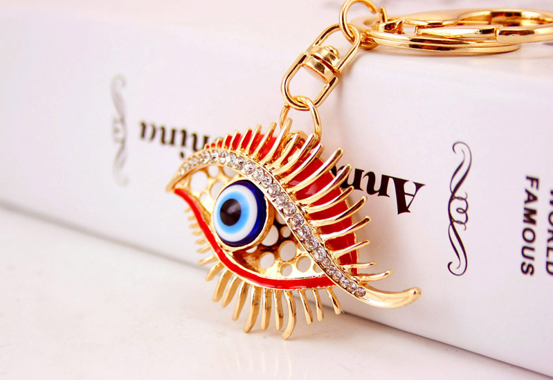 30g Weight Alloy, Metal Material Glasses Pattern Unisex Gender White, Red, Blue Color Korean Diamond-studded Devil’s Eye Crystal Metal Pendant Eyelashes Keychain 5