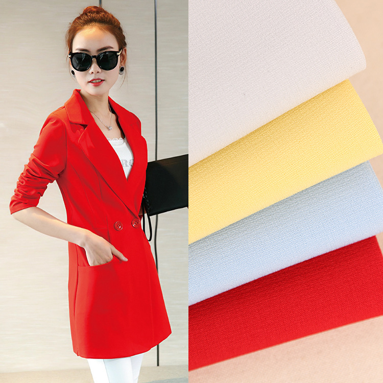 爆款促销 时尚小西装风衣女装面料 150D环保涤氨纶素色薄款乱格