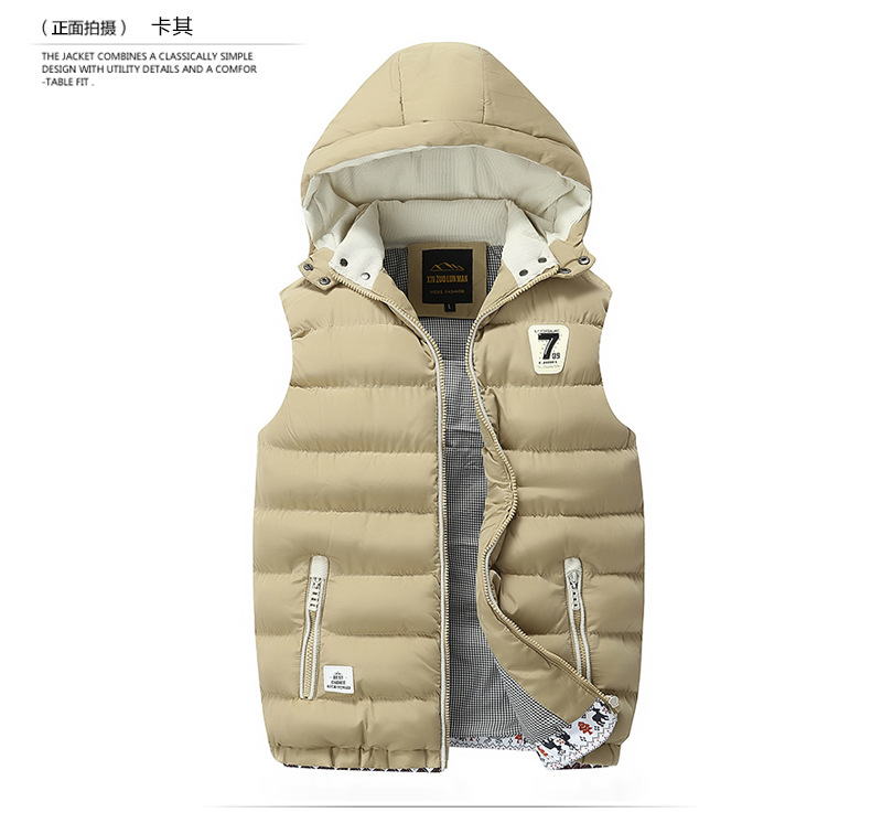 Chaleco de los hombres de otoño e invierno de los hombres casuales chaqueta delgada con capucha de lana forrada engrosada casual collar abajo Chaqueta de algodón acolchado Juventud