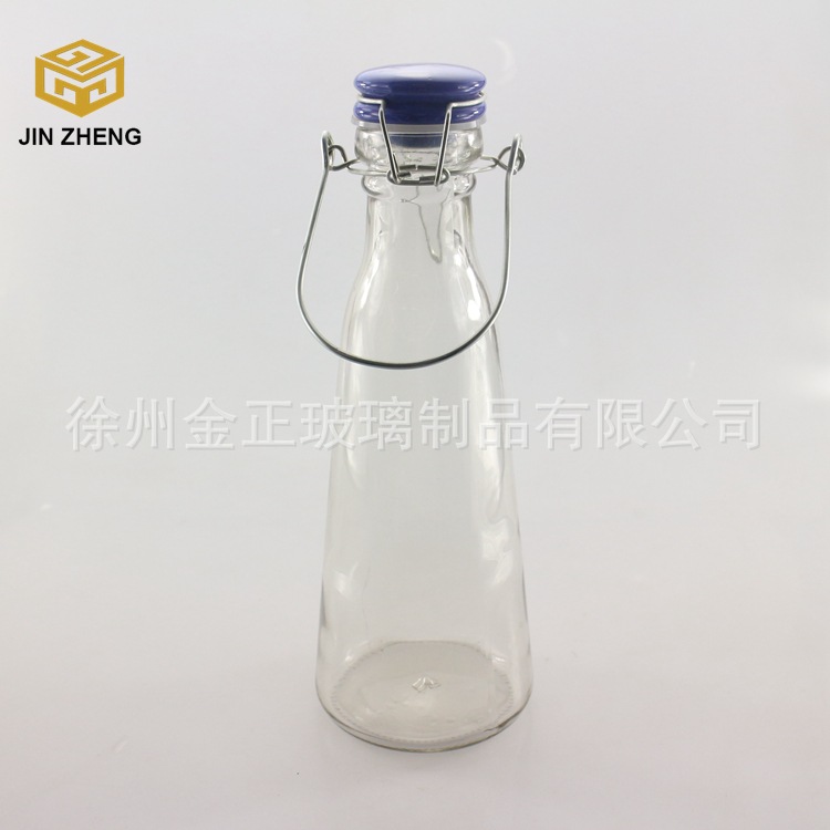 500ml/1000ml 陶瓷 盖铁扣 圆锥透明高白料 饮料瓶玻璃包装