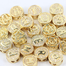銅鍍真金 26個字母串珠配件微鑲帶鑽字母DIY手鏈項鏈配件