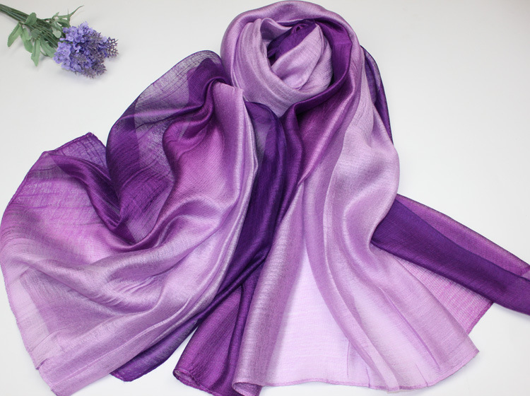 Autumn And Winter New Mulberry Silk Gradient Color Scarf Silk Cotton And Linen Long Scarf Shawl Dual-use Women's Spring And Autumn Scarf display picture 1