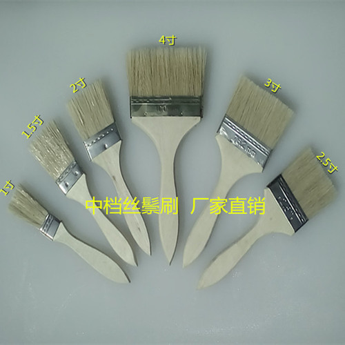 Factory direct sales white wood handle 1 inch 2 inch 3 inch 4 inch 5 inch 6 inch 8 inch paint brush bristle pig hair processing and customization