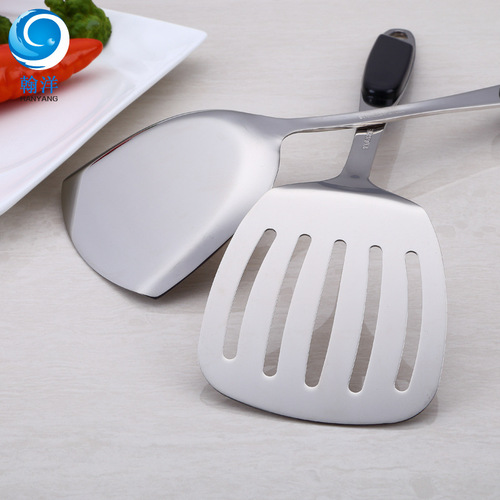 Stainless steel kitchen utensils, spatulas, spoons, drains, black inclined handles, full set of anti-scalding, heat-resistant and insulated plastic handles, wholesale