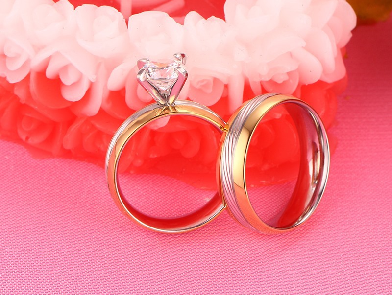Fashion Stripe Stainless Steel Inlaid Zircon Rings 1 Piece