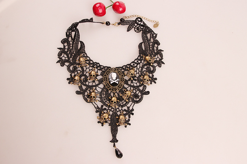 Punk Skull Alloy Lace Halloween Women's Choker display picture 5