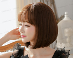 Japanese and Korean short bobo haircuts, air bangs, straight hair, sweet and cute face-shaping individual wig set