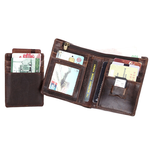 Foreign trade supply men's genuine leather wallet retro short wallet oil wax cowhide wallet genuine leather men's bag wallet