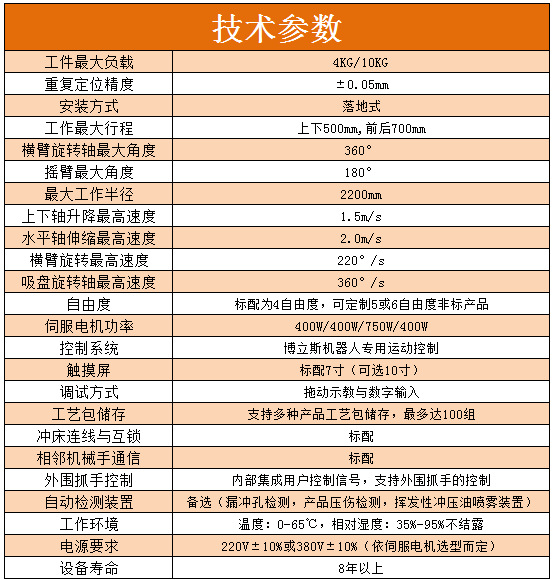 冲压机械手技术参数