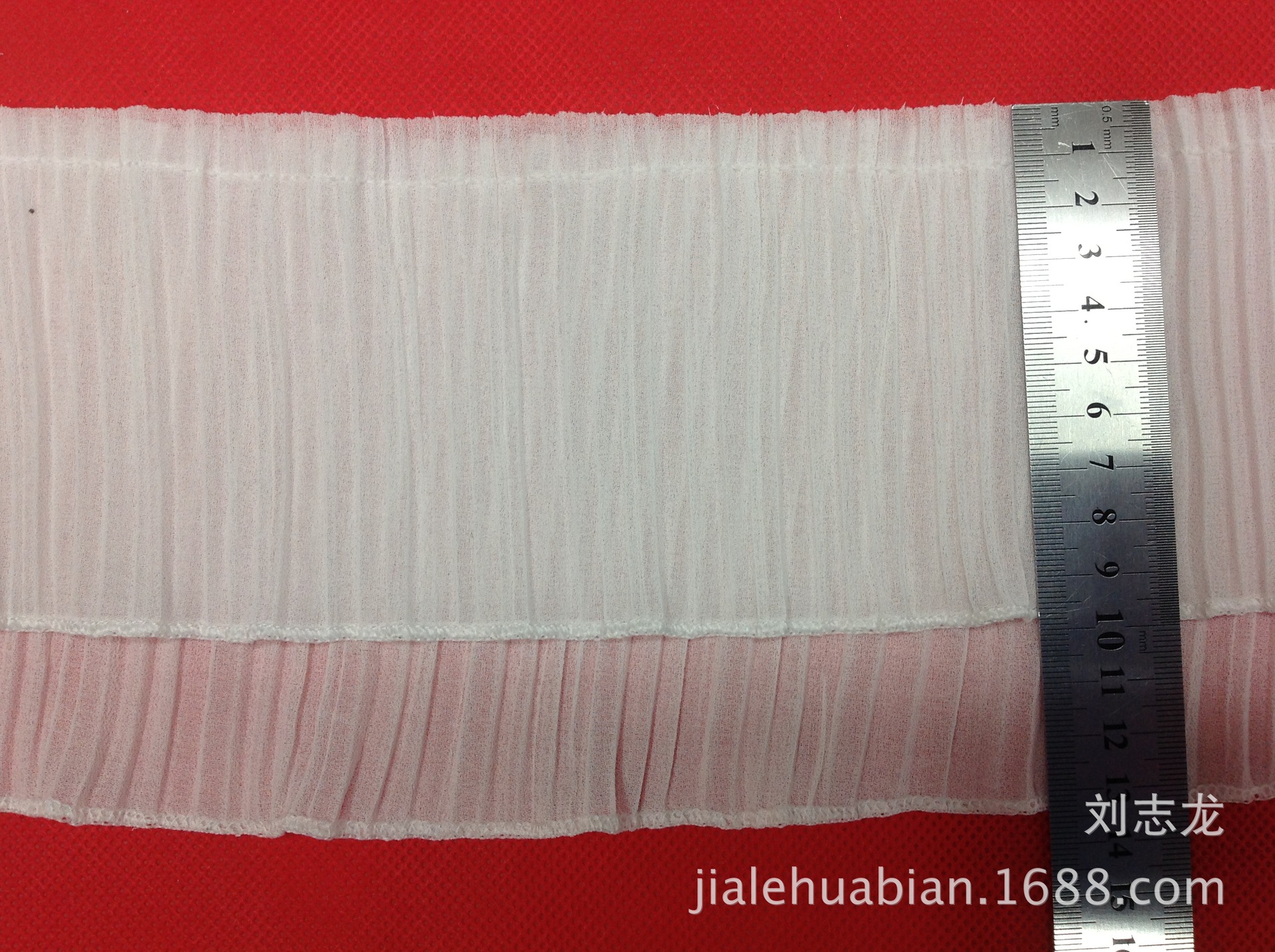 现货供应 新款珍珠雪纺压折锁边并线打皱花边 9.5CM+13CM