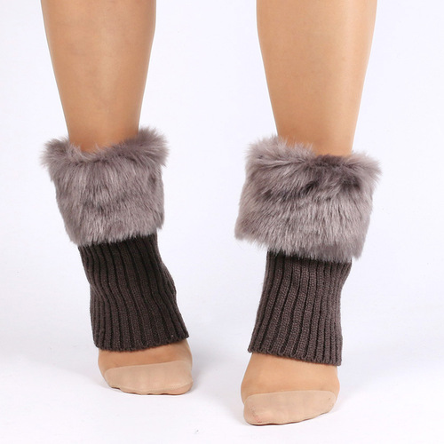 New furry sock covers, flip-up short boot covers, knitted fur leg covers, cross-border short woolen shoe covers, Christmas furry foot covers