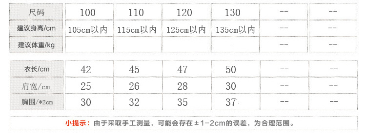 尺碼表