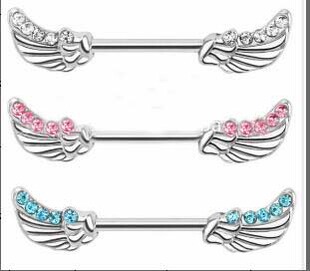 SHMY01 new crystal feather wings breast ring breast nail 316 stainless steel rod environmental protection jewelry