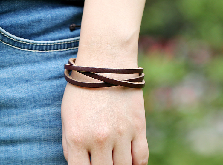 Multi-layer hand-woven first layer leather bracelet