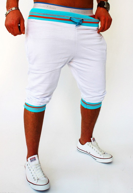 Summer New Men's Stitching Waist Casual Sports Cropped Pants Candy Color Series Striped Rakou Skinny Pants