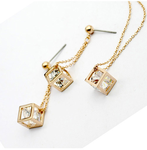 Necklace Earrings Two-piece Square Body Set With Zircon Pendant Jewelry display picture 3