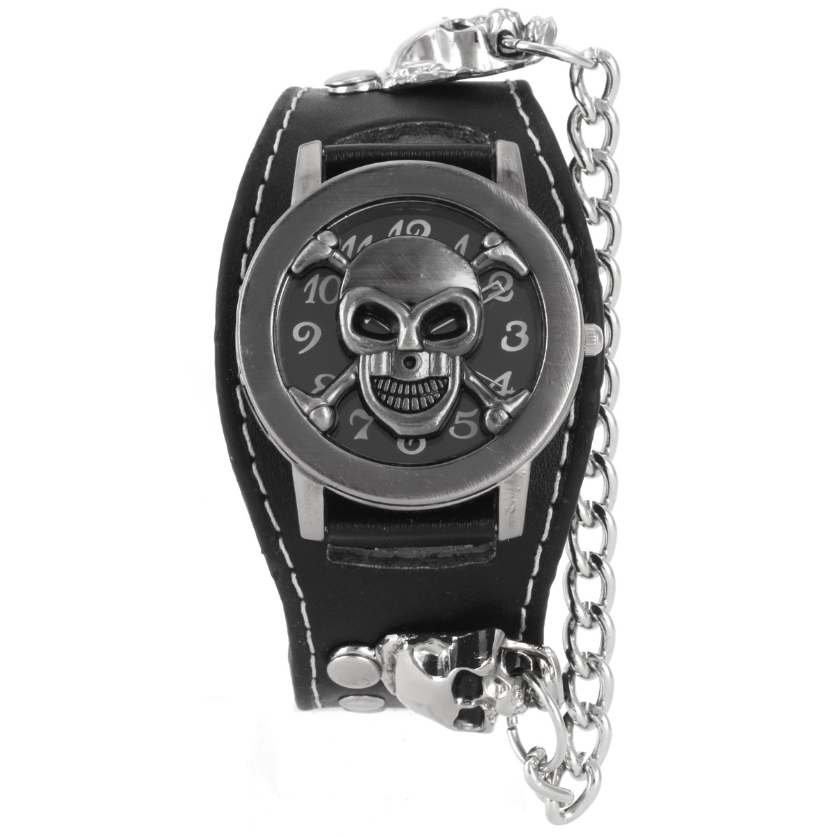 Men's Gender Punk, Simple Style Style Punk Simple Style Skull Ghost Buckle Pu Belt Strap Quartz Watch Bracelets