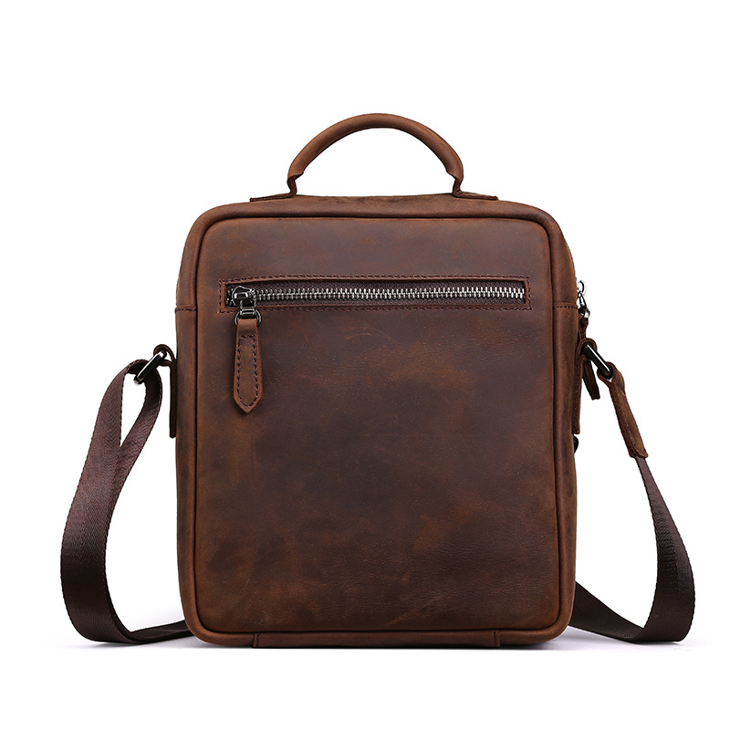 Head layer cowhide business handheld briefcase, single shoulder crossbody men's crazy horse leather bag, trendy_voghion.com