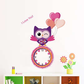 Lasmi-09卡通猫头鹰儿童房卧室客厅装饰墙贴纸DAY创意时钟贴纸