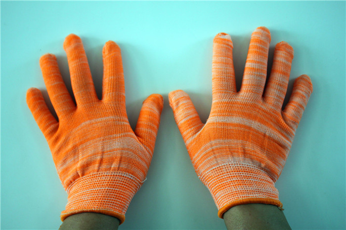 22g加厚款橘色条纹13针尼龙手套芯透气防磨高密劳保手套可批发