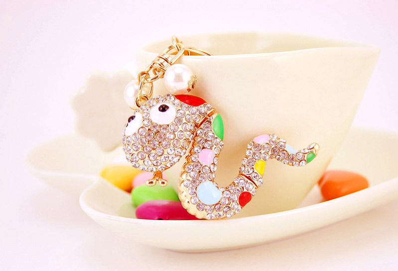 41g Weight Alloy, Metal Material Animal Pattern Unisex Gender Fashion Cute Color Zodiac Snake Keychain 3