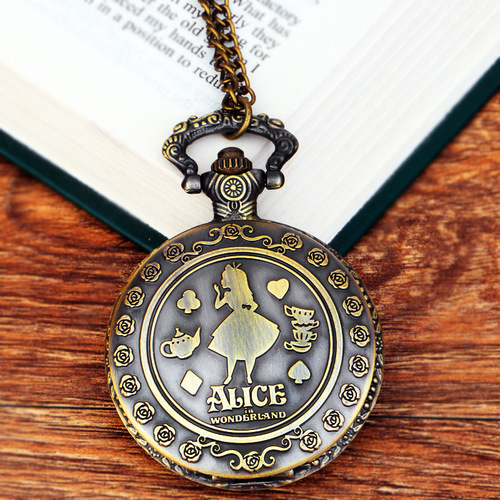 Large European and American Alice in Wonderland dress pocket watch Alice pocket watch 9075