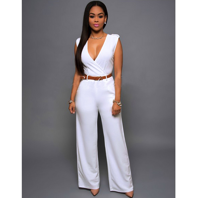 American And European Women'S High Waist V-Neck Wide Leg Pants Irregular Suit With Belt