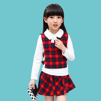 女童装2018秋季新款童装公主裙短裙女童三件套裙工厂直销