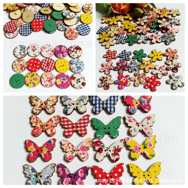 新DIY 纽扣 贴花图案扣 木质卡通 木纽扣 diy手工配件装饰配
