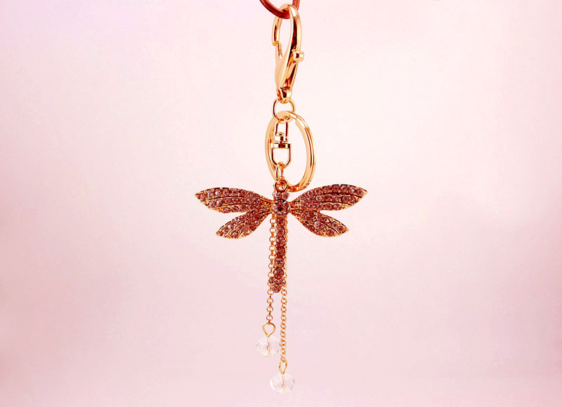 26g Weight Alloy, Metal Material Animal Pattern Unisex Gender Gold, Silver Color Creative Crystal Diamond Dragonfly Keychain 8