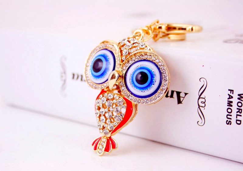 46g Weight Alloy, Metal Material Owl Pattern Unisex Gender Pink, Red, Blue, Black Color Korean  Creative Cute Cartoon Big-eyed Cute Owl Diamond Keychain 5