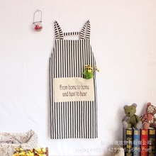 清新地中海条纹条子日式纯棉印花挂脖防尘无袖围裙家居工作服店服