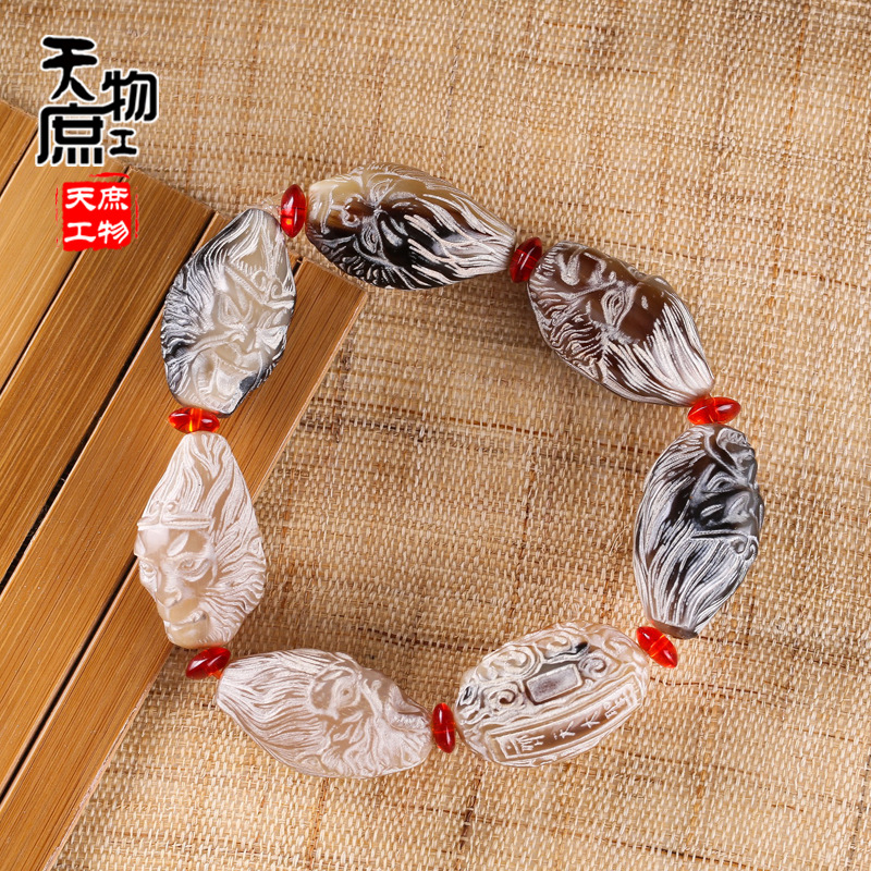 天然牦牛角手串 雕刻齐天大圣孙悟空手链 手工