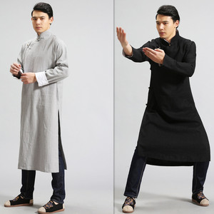 Hanfu Taichi Clothing d designed men loose linen cotton linen black men cardigan coat