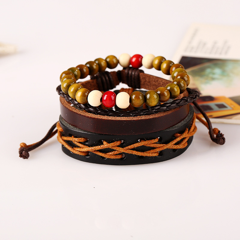 Simple Retro Woven Cowhide Bracelet Bracelet Leather Bracelet Multi-layer Suit Bracelet display picture 1